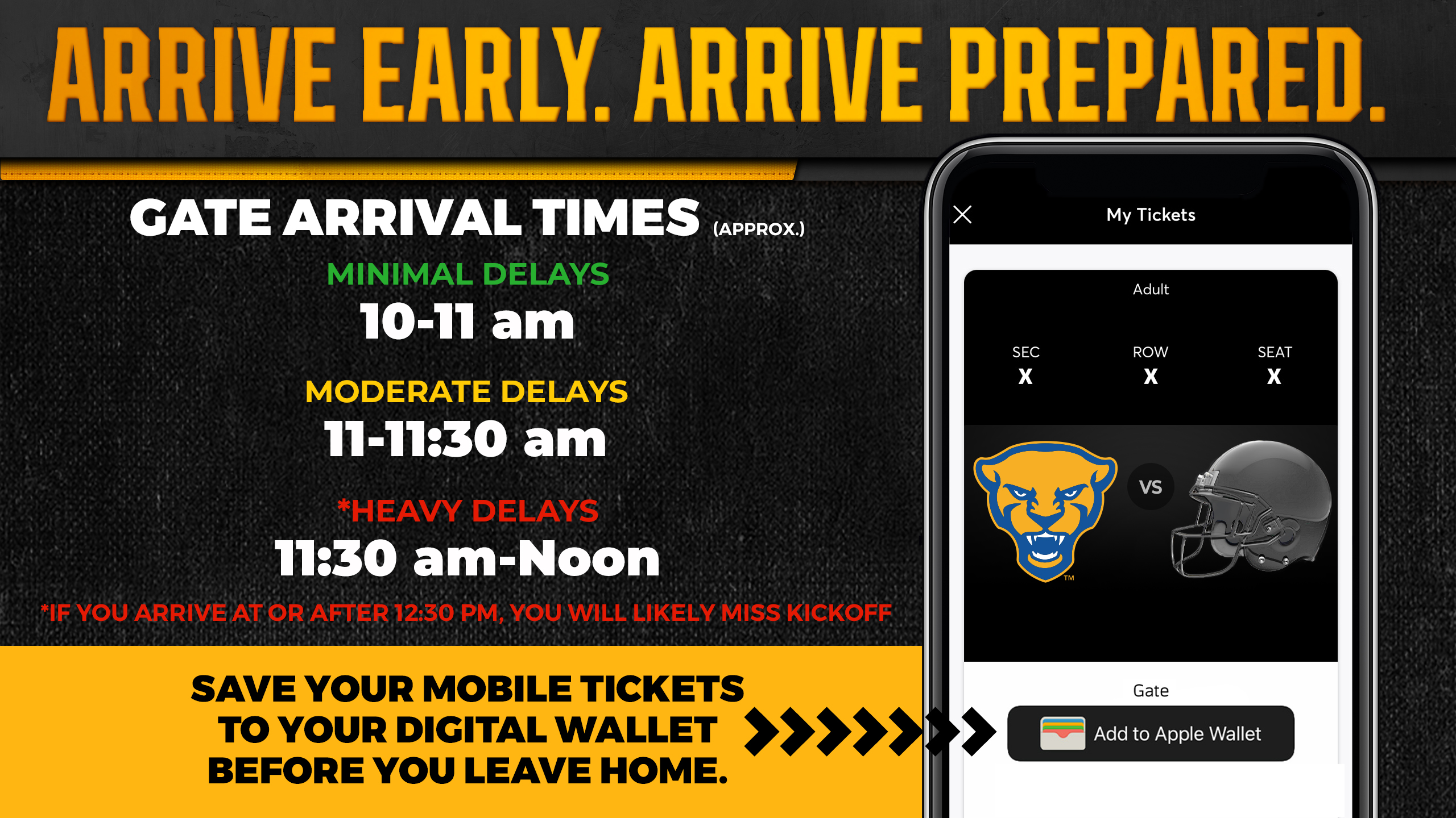 Approximate Gate Arrival Times for Noon Pitt Football Game